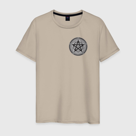 Мужская футболка хлопок с принтом Пентаграмма Символ Викки в Санкт-Петербурге, 100% хлопок | прямой крой, круглый вырез горловины, длина до линии бедер, слегка спущенное плечо. | магия | пентаграмма | пентакль | символ | символ викки | спираль