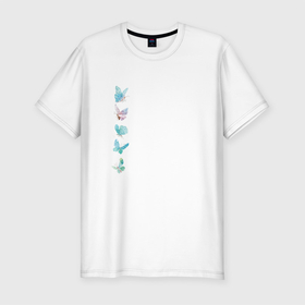 Мужская футболка хлопок Slim с принтом Акварельные бабочки  , 92% хлопок, 8% лайкра | приталенный силуэт, круглый вырез ворота, длина до линии бедра, короткий рукав | акварель | акварельные бабочки | бабочка | бабочки | насекомые