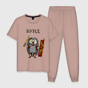 Мужская пижама хлопок с принтом Ёжик Бунд , 100% хлопок | брюки и футболка прямого кроя, без карманов, на брюках мягкая резинка на поясе и по низу штанин
 | бунд | ёжик | кратко братко | мем | римская империя | рисунок | юмор