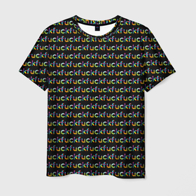 Мужская футболка 3D с принтом Fuck паттерн темный , 100% полиэфир | прямой крой, круглый вырез горловины, длина до линии бедер | мат | надписи | ненормативная лексика | паттерн | прикольные | черный цвет