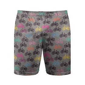Мужские шорты спортивные с принтом Цветные велосипеды паттерн в Тюмени,  |  | велосипеды | велоспорт | горные велосипеды | паттерн | спортивные велосипеды | спортивный | цветной принт