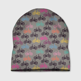 Шапка 3D с принтом Цветные велосипеды паттерн в Тюмени, 100% полиэстер | универсальный размер, печать по всей поверхности изделия | велосипеды | велоспорт | горные велосипеды | паттерн | спортивные велосипеды | спортивный | цветной принт