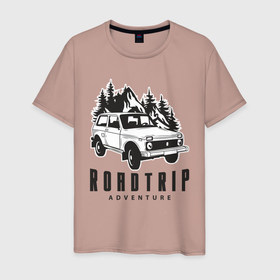Мужская футболка хлопок с принтом Niva roadtrip в Курске, 100% хлопок | прямой крой, круглый вырез горловины, длина до линии бедер, слегка спущенное плечо. | adventure | niva | roadtrip | бездорожье | ваз | нива | приключения