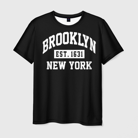 Мужская футболка 3D с принтом Brooklyn в Санкт-Петербурге, 100% полиэфир | прямой крой, круглый вырез горловины, длина до линии бедер | бруклин | город | надпись | сша | цифры