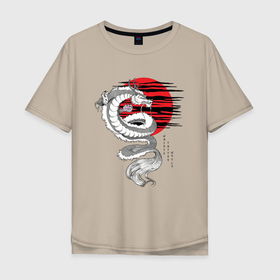 Мужская футболка хлопок Oversize с принтом Дракон в Петрозаводске, 100% хлопок | свободный крой, круглый ворот, “спинка” длиннее передней части | дракон | иероглифы | мода | молодежное | япония