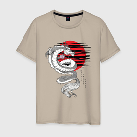 Мужская футболка хлопок с принтом Дракон в Белгороде, 100% хлопок | прямой крой, круглый вырез горловины, длина до линии бедер, слегка спущенное плечо. | дракон | иероглифы | мода | молодежное | япония