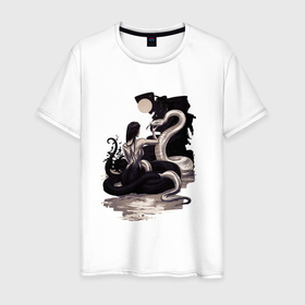 Мужская футболка хлопок с принтом Нурэ-онна , 100% хлопок | прямой крой, круглый вырез горловины, длина до линии бедер, слегка спущенное плечо. | девушка | змеи | змея | ламия | мифические существа | нурэ онна | получеловек | танец змей | хвост