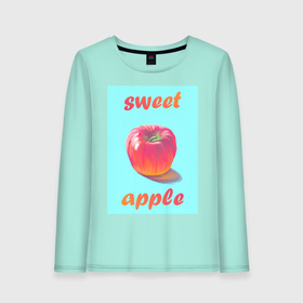 Женский лонгслив хлопок с принтом Sweet apple / Сладкое яблоко в Санкт-Петербурге, 100% хлопок |  | живопись | краска | рисунок | фрукт | яблоко
