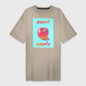 Платье-футболка хлопок с принтом Sweet apple   Сладкое яблоко в Тюмени,  |  | живопись | краска | рисунок | фрукт | яблоко