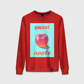 Женский свитшот хлопок с принтом Sweet apple / Сладкое яблоко в Новосибирске, 100% хлопок | прямой крой, круглый вырез, на манжетах и по низу широкая трикотажная резинка  | живопись | краска | рисунок | фрукт | яблоко