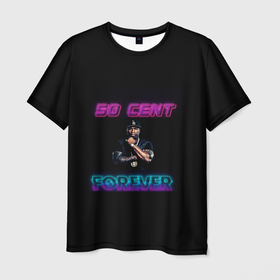Мужская футболка 3D с принтом 50 Cent в Новосибирске, 100% полиэфир | прямой крой, круглый вырез горловины, длина до линии бедер | исполнитель | музыкант | розовый | рэпер | сине фиолетово неоновый | черный