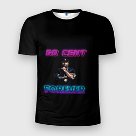Мужская футболка 3D спортивная с принтом 50 Cent в Курске, 100% полиэстер с улучшенными характеристиками | приталенный силуэт, круглая горловина, широкие плечи, сужается к линии бедра | исполнитель | музыкант | розовый | рэпер | сине фиолетово неоновый | черный