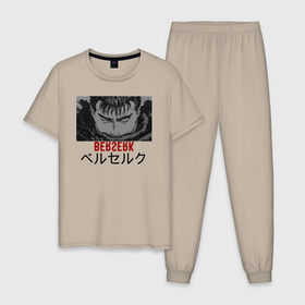 Мужская пижама хлопок с принтом Берсерк в Санкт-Петербурге, 100% хлопок | брюки и футболка прямого кроя, без карманов, на брюках мягкая резинка на поясе и по низу штанин
 | berserk | гатс | манга | япония