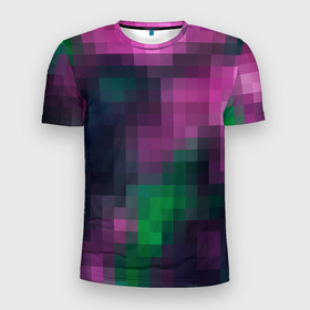 Мужская футболка 3D спортивная с принтом Разноцветный геометрический уз в Тюмени, 100% полиэстер с улучшенными характеристиками | приталенный силуэт, круглая горловина, широкие плечи, сужается к линии бедра | абстрактный | геометрический | зеленый | квадраты | клетка | клетчатый узор | молодежный | сиреневый | фиолетовый