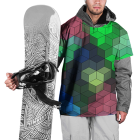 Накидка на куртку 3D с принтом Разноцветный геометрический уз в Тюмени, 100% полиэстер |  | абстрактный | зеленый | молодежный | разноцветный узор | ромбы | синий | текстура