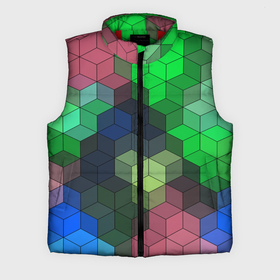 Мужской жилет утепленный 3D с принтом Разноцветный геометрический уз в Белгороде,  |  | абстрактный | зеленый | молодежный | разноцветный узор | ромбы | синий | текстура