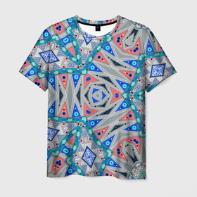 Мужская футболка 3D с принтом Серо-синий абстрактный узор  , 100% полиэфир | прямой крой, круглый вырез горловины, длина до линии бедер | Тематика изображения на принте: абстрактный | асимметричный | креативный | молодежный | серый | синий | современный