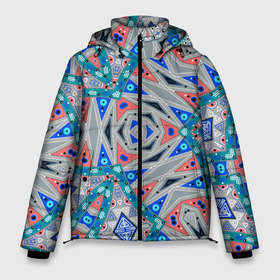 Мужская зимняя куртка 3D с принтом Серо синий абстрактный узор в Петрозаводске, верх — 100% полиэстер; подкладка — 100% полиэстер; утеплитель — 100% полиэстер | длина ниже бедра, свободный силуэт Оверсайз. Есть воротник-стойка, отстегивающийся капюшон и ветрозащитная планка. 

Боковые карманы с листочкой на кнопках и внутренний карман на молнии. | абстрактный | асимметричный | креативный | молодежный | серый | синий | современный