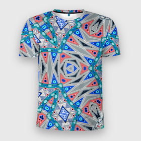 Мужская футболка 3D спортивная с принтом Серо-синий абстрактный узор  в Новосибирске, 100% полиэстер с улучшенными характеристиками | приталенный силуэт, круглая горловина, широкие плечи, сужается к линии бедра | абстрактный | асимметричный | креативный | молодежный | серый | синий | современный