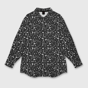 Мужская рубашка oversize 3D с принтом Черно белый спортивный узор в Тюмени,  |  | клюшка | лук | молодежный | монохромный | мяч | поло | ракетка | спортивный инвентарь | стрелы