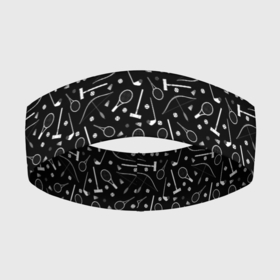 Повязка на голову 3D с принтом Черно белый спортивный узор в Тюмени,  |  | клюшка | лук | молодежный | монохромный | мяч | поло | ракетка | спортивный инвентарь | стрелы