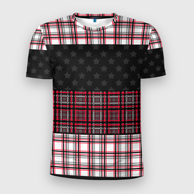 Мужская футболка 3D спортивная с принтом Комбинированный красно-серый  в Новосибирске, 100% полиэстер с улучшенными характеристиками | приталенный силуэт, круглая горловина, широкие плечи, сужается к линии бедра | клетка | комбинированный | красный и черный | креативный | плед | полосы | узор в клетку | шотландка
