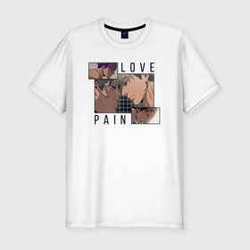 Мужская футболка хлопок Slim с принтом Pain Love Killing Stalking в Тюмени, 92% хлопок, 8% лайкра | приталенный силуэт, круглый вырез ворота, длина до линии бедра, короткий рукав | anime | killing stalking | manhwa | oh sangwoo | аниме | манга | манхва