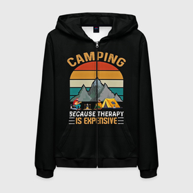 Мужская толстовка 3D на молнии с принтом Camping в Екатеринбурге, 100% полиэстер | длина до линии бедра, манжеты и пояс оформлены мягкой тканевой резинкой, двухслойный капюшон со шнурком для регулировки, спереди молния, по бокам два кармана | Тематика изображения на принте: camp | camping | retro | travel | винтаж | интроверт | кемпинг | отдых | отпуск | приключение | ретро | социопат | туризм | турист | туристические | юмор