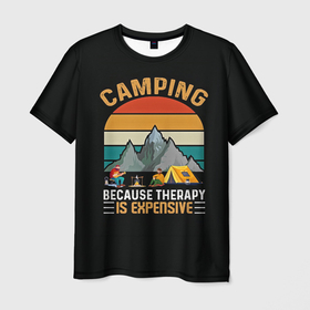 Мужская футболка 3D с принтом Camping в Екатеринбурге, 100% полиэфир | прямой крой, круглый вырез горловины, длина до линии бедер | Тематика изображения на принте: camp | camping | retro | travel | винтаж | интроверт | кемпинг | отдых | отпуск | приключение | ретро | социопат | туризм | турист | туристические | юмор