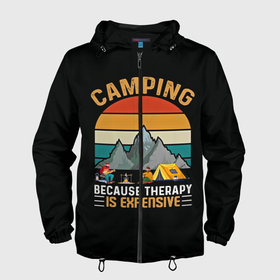 Мужская ветровка 3D с принтом Camping в Екатеринбурге, 100% полиэстер | подол и капюшон оформлены резинкой с фиксаторами, два кармана без застежек по бокам, один потайной карман на груди | Тематика изображения на принте: camp | camping | retro | travel | винтаж | интроверт | кемпинг | отдых | отпуск | приключение | ретро | социопат | туризм | турист | туристические | юмор