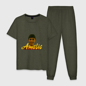 Мужская пижама хлопок с принтом Амели девушка в Тюмени, 100% хлопок | брюки и футболка прямого кроя, без карманов, на брюках мягкая резинка на поясе и по низу штанин
 | ameliemovie | девушка | одритоту | фильмамели
