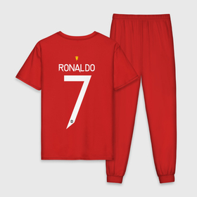 Мужская пижама хлопок с принтом Форма Криштиану Роналдо в Тюмени, 100% хлопок | брюки и футболка прямого кроя, без карманов, на брюках мягкая резинка на поясе и по низу штанин
 | cristiano ronaldo | fc | fcmu | football | football club | manchester united | red devils | sport | красные дьяволы | криштиано | криштиану роналду | манчестер юнайтед | роналдо | рональду | спорт | фк | фкмю | форма | футбол | футболист