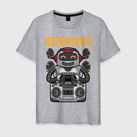 Мужская футболка хлопок с принтом Улыбающийся робот в Белгороде, 100% хлопок | прямой крой, круглый вырез горловины, длина до линии бедер, слегка спущенное плечо. | hip hоp | динамики | магнитофон | молния | робот | уличный стиль