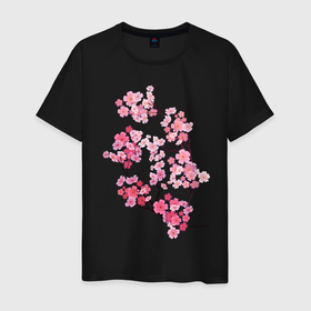 Мужская футболка хлопок с принтом Цветение вишни в Курске, 100% хлопок | прямой крой, круглый вырез горловины, длина до линии бедер, слегка спущенное плечо. | ветки | веточка | вишня | сакура | цветение вишни | цветы