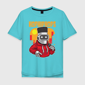 Мужская футболка хлопок Oversize с принтом Робот с микрофоном в Екатеринбурге, 100% хлопок | свободный крой, круглый ворот, “спинка” длиннее передней части | hip hоp | круг пальцы | микрофон | робот | уличный стиль