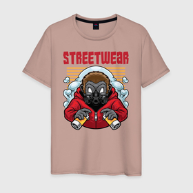 Мужская футболка хлопок с принтом Ёжик в респираторе в Санкт-Петербурге, 100% хлопок | прямой крой, круглый вырез горловины, длина до линии бедер, слегка спущенное плечо. | hip hоp | баллончики | дым | ёжик | респиратор | уличный стиль