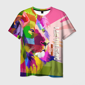 Мужская футболка 3D с принтом I am the lion king в Тюмени, 100% полиэфир | прямой крой, круглый вырез горловины, длина до линии бедер | king | lion | кароль | краски | лев | яркая