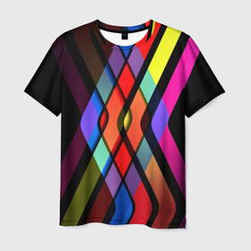 Мужская футболка 3D с принтом Пересечение  в Курске, 100% полиэфир | прямой крой, круглый вырез горловины, длина до линии бедер | пересечение | полосы | разноцветное | разноцветные | ромб | спектр | спектр света | треугольник | цвета