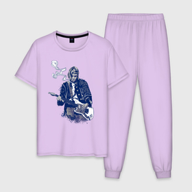 Мужская пижама хлопок с принтом Курт Кобейн в Новосибирске, 100% хлопок | брюки и футболка прямого кроя, без карманов, на брюках мягкая резинка на поясе и по низу штанин
 | cobain | kurt | nirvana | кобейн | курт | нирвана | рок