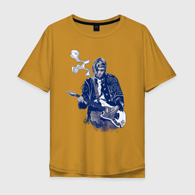 Мужская футболка хлопок Oversize с принтом Курт Кобейн , 100% хлопок | свободный крой, круглый ворот, “спинка” длиннее передней части | cobain | kurt | nirvana | кобейн | курт | нирвана | рок