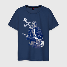 Мужская футболка хлопок с принтом Курт Кобейн в Новосибирске, 100% хлопок | прямой крой, круглый вырез горловины, длина до линии бедер, слегка спущенное плечо. | cobain | kurt | nirvana | кобейн | курт | нирвана | рок
