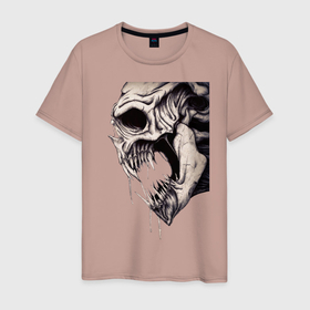 Мужская футболка хлопок с принтом Страх в Белгороде, 100% хлопок | прямой крой, круглый вырез горловины, длина до линии бедер, слегка спущенное плечо. | monster | зубы | монстр | тьма | ужас | хоррор | череп
