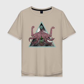 Мужская футболка хлопок Oversize с принтом Asura в Санкт-Петербурге, 100% хлопок | свободный крой, круглый ворот, “спинка” длиннее передней части | демон | космос | тьма | фэнтези | череп