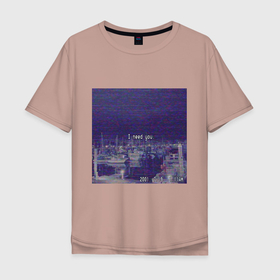 Мужская футболка хлопок Oversize с принтом Ночь в Санкт-Петербурге, 100% хлопок | свободный крой, круглый ворот, “спинка” длиннее передней части | vhs | вхс | кассета | ночь | яхты