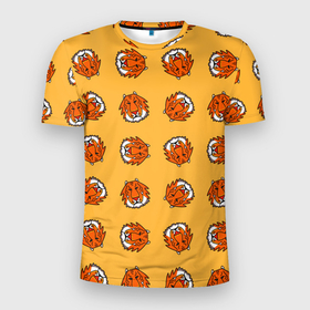 Мужская футболка 3D спортивная с принтом Тигры паттерн в Новосибирске, 100% полиэстер с улучшенными характеристиками | приталенный силуэт, круглая горловина, широкие плечи, сужается к линии бедра | дикие животные | желтый | иллюстрация | крупные кошки | крупный рисунок | паттерн | песочный цвет | рисунок | рыжий | сафари | тигры