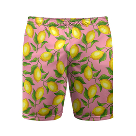 Мужские шорты спортивные с принтом Лимоны паттерн ,  |  | ботаника | еда | желтые лимоны | иллюстрация | летний принт | лето | лимоны | паттерн | рисунок | розовый цвет | фрукты