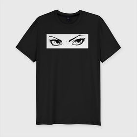 Мужская футболка хлопок Slim с принтом Eyes в Екатеринбурге, 92% хлопок, 8% лайкра | приталенный силуэт, круглый вырез ворота, длина до линии бедра, короткий рукав | Тематика изображения на принте: anime | eyes | minimalism | white | взгляд | глаза
