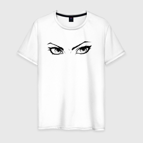 Мужская футболка хлопок с принтом Eyes в Петрозаводске, 100% хлопок | прямой крой, круглый вырез горловины, длина до линии бедер, слегка спущенное плечо. | anime | eyes | minimalism | white | взгляд | глаза