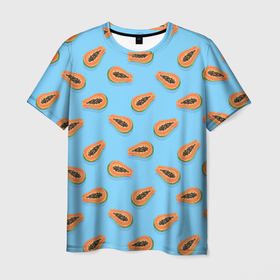 Мужская футболка 3D с принтом Папайа паттерн в Курске, 100% полиэфир | прямой крой, круглый вырез горловины, длина до линии бедер | вегетарианец | еда | зож | иллюстрация | летний принт | папайа | паттерн | правильное питание | рисунок | фрукты