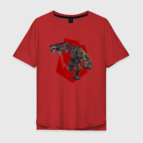 Мужская футболка хлопок Oversize с принтом Орк-киборг в Белгороде, 100% хлопок | свободный крой, круглый ворот, “спинка” длиннее передней части | cyborg | orc | warhammer | вархаммер | киборг | орк